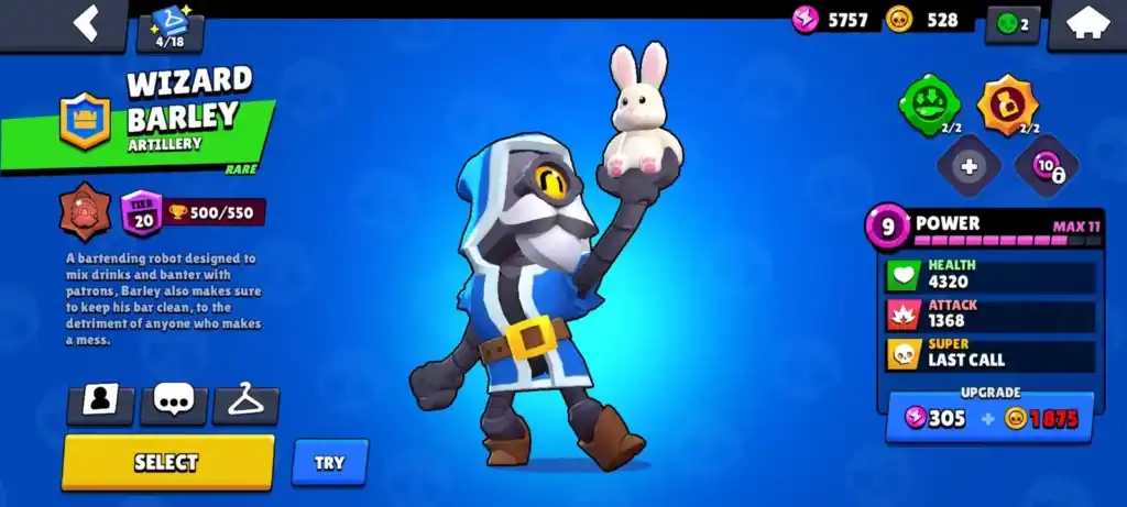 Barley Artillery brawler in Nulls Brawl with Wizard Barley skin