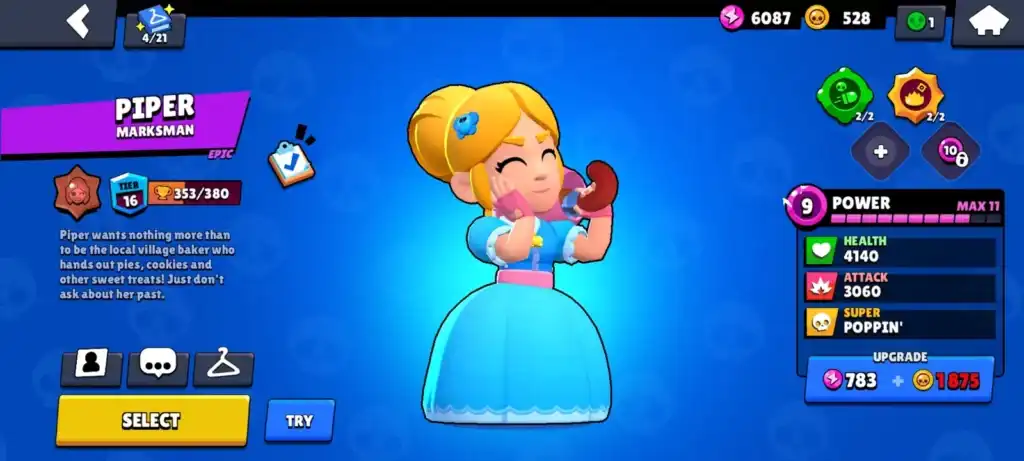 Piper Marksman brawler stats in Nulls Brawl